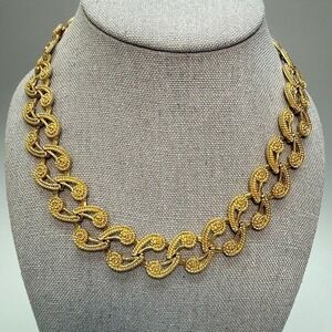 Etruscan Revival Vintage Gold Tone Choker Necklace 17" Filigree Swirls Statement